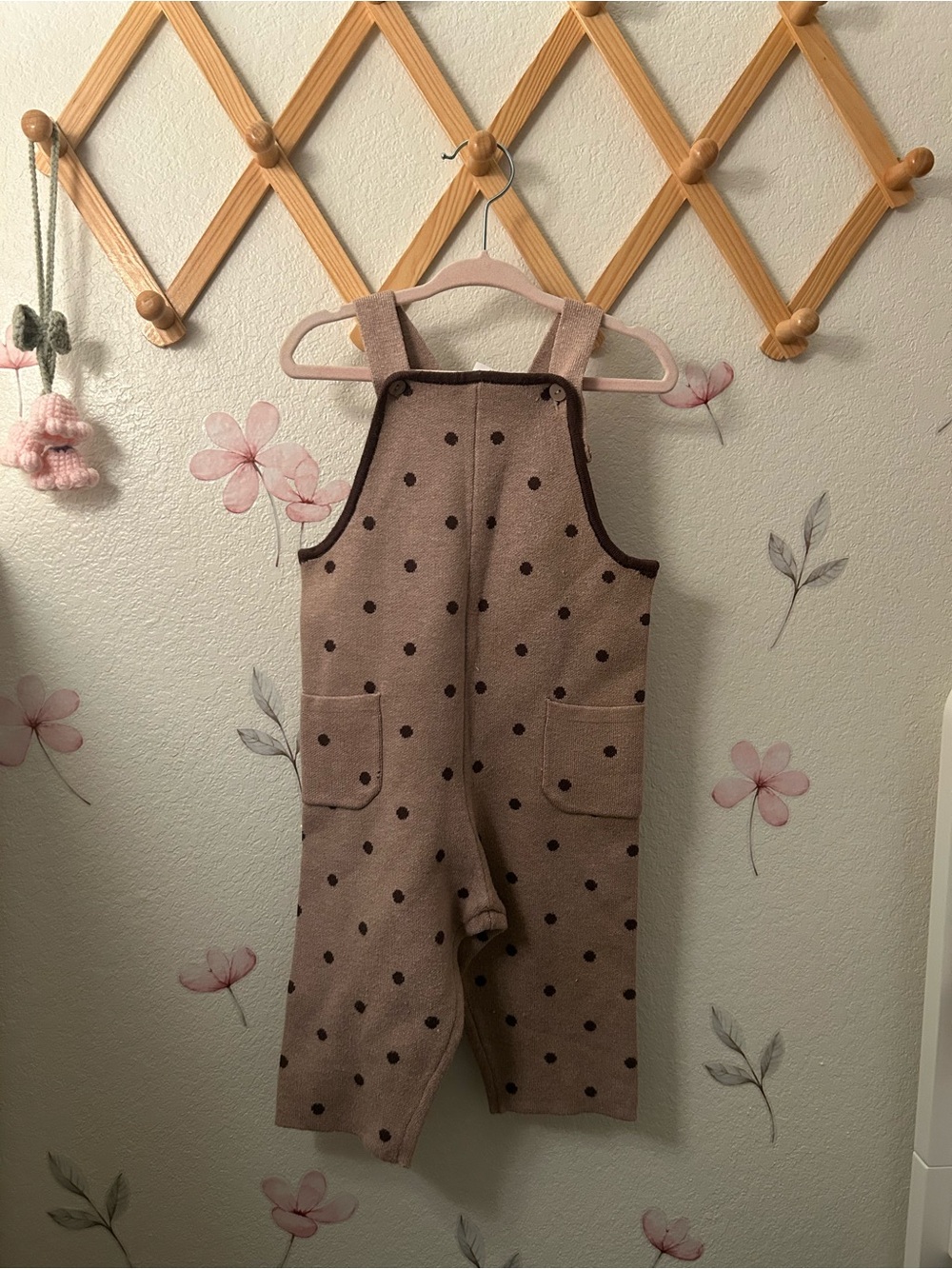 Zara Brown Polka Dot Knit Overalls